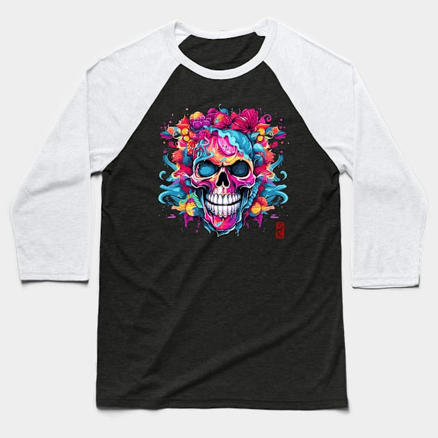 Colorful Skull Baseball T-Shirt by siriusreno